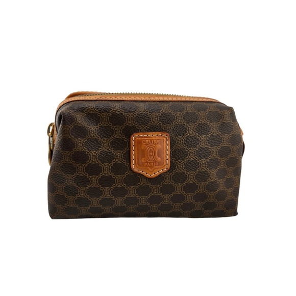 Celine Handbags - Celine Vintage Macadam Monogram Cosmetic Pouch Brown Coated Canvas Made in Italy